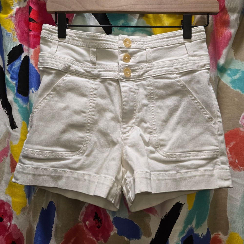 Pilcro and the Letterpress Anthropologie White High Rise Denim Shorts Size 25